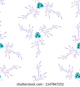 Small Flowers. Seamless Pattern with Gentle Daisy Flowers. Feminine Rapport for Linen, Textile, Fabric in Trendy Rustic Style. Colorful Seamless Pattern with Tiny Flowers. Vector Background.