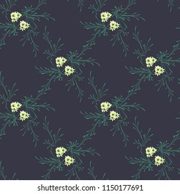 Small Flowers. Seamless Pattern with Gentle Daisy Flowers. Feminine Rapport for Linen, Textile, Wallpaper in Trendy Rustic Style. Colorful Seamless Pattern with Tiny Flowers. Vector Background.