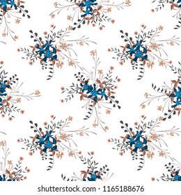 Small Flowers. Seamless Pattern with Gentle Wildflowers. Girlie Natural Background in Liberty Style with Small Blossoms of Daisy Flowers. Vector Ditsy Pattern for Fabric, Print. Floral Texture