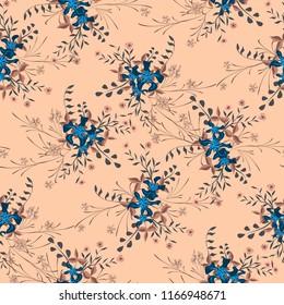 Small Flowers. Seamless Pattern with Gentle Wildflowers. Girlie Natural Background in Country Style with Small Blossoms of Daisy Flowers. Vector Ditsy Pattern for Fabric, Textile. Floral Texture