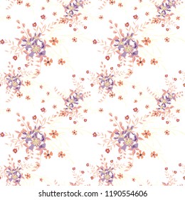 Small Flowers. Seamless Pattern with Gentle Wildflowers. Girlie Natural Background in Liberty Style with Small Blossoms of Daisy Flowers. Vector Ditsy Pattern for Textile, Chintz. Floral Texture