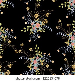 Small Flowers. Seamless Pattern with Gentle Wildflowers. Girlie Natural Background in Rustic Style with Small Blossoms of Daisy Flowers. Vector Ditsy Pattern for Wallpaper, Linen. Floral Texture