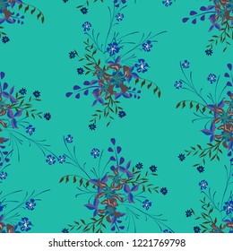 Small Flowers. Seamless Pattern with Gentle Wildflowers. Girlie Natural Background in Liberty Style with Small Blossoms of Daisy Flowers. Vector Ditsy Pattern for Paper, Textile. Floral Texture