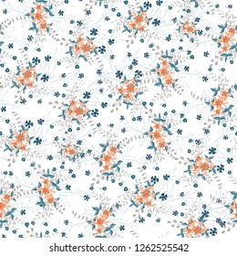 Small Flowers. Seamless Pattern with Gentle Wildflowers. Girlie Natural Background in Country Style with Small Blossoms of Daisy Flowers. Vector Ditsy Pattern for Wallpaper, Linen. Floral Texture