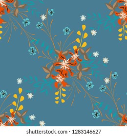 Small Flowers. Seamless Pattern with Gentle Wildflowers. Girlie Natural Background in Rustic Style with Small Blossoms of Daisy Flowers. Vector Ditsy Pattern for Fabric, Print. Floral Texture