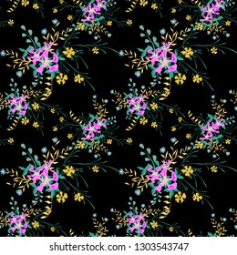 Small Flowers. Seamless Pattern with Gentle Wildflowers. Girlie Natural Background in Liberty Style with Small Blossoms of Daisy Flowers. Vector Ditsy Pattern for Paper, Linen, Chintz. Floral Texture
