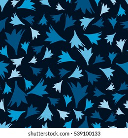  small flowers seamless pattern.  graphic print, Winter pattern. Cornflower petals on a dark background.