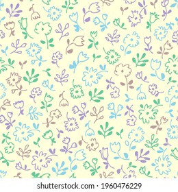 Small flowers seamless pattern, hand drawn floral decorative fabric background