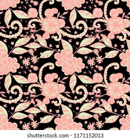Small Flowers. Seamless Pattern in Liberty Style. Summer Floral Texture with Hand Drawn Doodles. Small Natural Rapport for Fabric, Cloth, Paper. Vector Seamless Background with Wild Flowers.