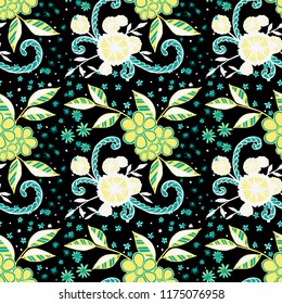 Small Flowers. Seamless Pattern in Liberty Style. Spring Floral Texture with Hand Drawn Doodles. Small Natural Rapport for Fabric, Cloth, Textile. Vector Seamless Background with Wild Flowers.