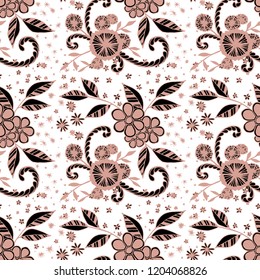 Small Flowers. Seamless Pattern in Liberty Style. Spring Floral Texture with Hand Drawn Doodles. Small Natural Rapport for Fabric, Cloth, Textile. Vector Seamless Background with Wild Flowers.