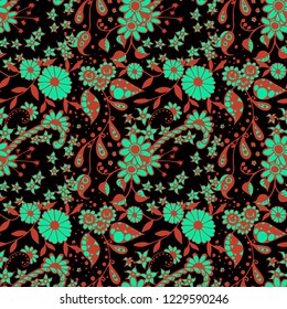 Small Flowers. Seamless Pattern in Liberty Style. Summer Floral Texture with Hand Drawn Doodle Blossoms, Leaves and Buds. Small Natural Rapport for Chintz, Cotton, Calico. Vector Zentangle.