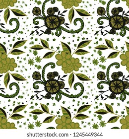 Small Flowers. Seamless Pattern in Liberty Style. Summer Floral Texture with Hand Drawn Doodles. Small Natural Rapport for Print, Cotton, Calico. Vector Seamless Background with Wild Flowers.