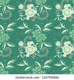 Small Flowers. Seamless Pattern in Liberty Style. Spring Floral Texture with Hand Drawn Doodles. Small Natural Rapport for Fabric, Cloth, Paper. Vector Seamless Background with Wild Flowers.