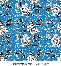 Small Flowers. Seamless Pattern in Liberty Style. Summer Floral Texture with Hand Drawn Doodles. Small Natural Rapport for Chintz, Linen, Textile. Vector Seamless Background with Wild Flowers.