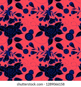 Small Flowers. Seamless Pattern in Liberty Style. Autumn Floral Texture with Hand Drawn Doodle Blossoms, Leaves and Buds. Small Natural Rapport for Chintz, Linen, Textile. Vector.
