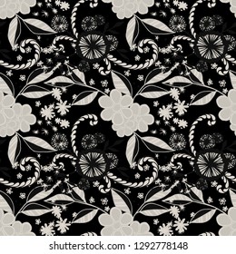 Small Flowers. Seamless Pattern in Liberty Style. Autumn Floral Texture with Hand Drawn Doodles. Small Natural Rapport for Dress, Print, Cotton. Vector Seamless Background with Wild Flowers.