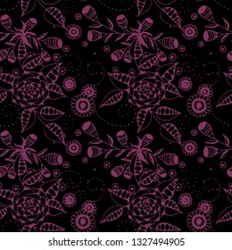 Small Flowers. Seamless Pattern in Liberty Style. Spring Floral Texture with Hand Drawn Doodle Blossoms, Leaves and Buds. Small Natural Rapport for Chintz, Linen, Textile. Vector.