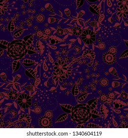 Small Flowers. Seamless Pattern in Liberty Style. Spring Floral Texture with Hand Drawn Doodle Blossoms, Leaves and Buds. Small Natural Rapport for Chintz, Linen, Calico. Vector.