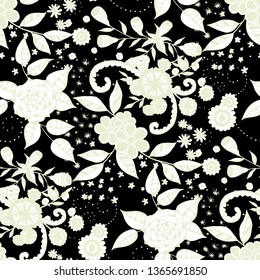 Small Flowers. Seamless Pattern in Liberty Style. Summer Floral Texture with Hand Drawn Doodle Blossoms, Leaves and Buds. Small Natural Rapport for Dress, Cloth, Paper. Vector.