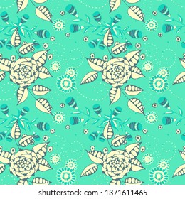 Small Flowers. Seamless Pattern in Liberty Style. Summer Floral Texture with Hand Drawn Doodle Blossoms, Leaves and Buds. Small Natural Rapport for Chintz, Linen, Calico. Vector.