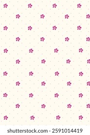 small flowers seamless pattern with polka dots on beige background. Vector illustration