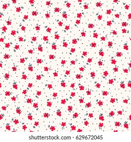 small flowers seamless pattern with polka dots