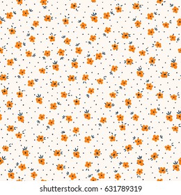 Small Flowers Seamless Pattern With Polka Dots