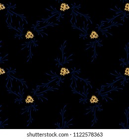 Small Flowers. Seamless Pattern with Pretty Daisy Flowers. Feminine Rapport for Textile, Fabric, Wallpaper in Trendy Rustic Style. Colorful Seamless Pattern with Tiny Flowers. Vector Background.