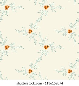 Small Flowers. Seamless Pattern with Pretty Daisy Flowers. Feminine Rapport for Linen, Fabric, Wallpaper in Trendy Liberty Style. Colorful Seamless Pattern with Tiny Flowers. Vector Background.