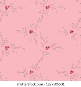 Small Flowers. Seamless Pattern with Pretty Daisy Flowers. Feminine Rapport for Textile, Fabric, Wallpaper in Trendy Liberty Style. Colorful Seamless Pattern with Tiny Flowers. Vector Background.