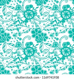 Small Flowers. Seamless Pattern in Rustic Style. Autumn Floral Texture with Hand Drawn Doodles. Small Natural Rapport for Dress, Cloth, Paper. Vector Seamless Background with Wild Flowers.