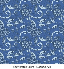 Small Flowers. Seamless Pattern in Rustic Style. Spring Floral Texture with Hand Drawn Doodles. Small Natural Rapport for Chintz, Linen, Textile. Vector Seamless Background with Wild Flowers.