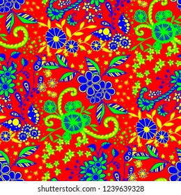 Small Flowers. Seamless Pattern in Rustic Style. Autumn Floral Texture with Hand Drawn Doodle Blossoms, Leaves and Buds. Small Natural Rapport for Fabric, Linen, Textile. Vector Zentangle.