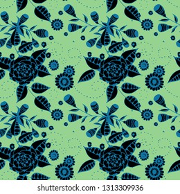 Small Flowers. Seamless Pattern in Rustic Style. Spring Floral Texture with Hand Drawn Doodle Blossoms, Leaves and Buds. Small Natural Rapport for Fabric, Cloth, Paper. Vector.