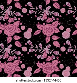 Small Flowers. Seamless Pattern in Rustic Style. Summer Floral Texture with Hand Drawn Doodle Blossoms, Leaves and Buds. Small Natural Rapport for Chintz, Linen, Calico. Vector.