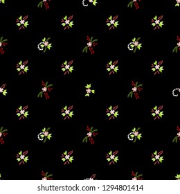 Small Flowers. Seamless Pattern with Small Simple Flowers for, Dress, Cover, Card. Colorful Feminine Ornament. Bright, Retro Texture in, Country Style. Background with Small Flowers.