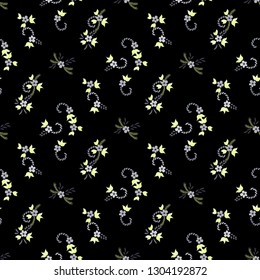 Small Flowers. Seamless Pattern with Small Simple Flowers for, Poster, Print, Dress. Colorful Feminine Ornament. Bright, Modern Texture in, Liberty Style. Background with Small Flowers.