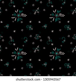 Small Flowers. Seamless Pattern with Small Simple Flowers for, Tablecloth, Swimwear, Cover. Colorful Girlie Ornament. Bright, Vintage Texture in, Rustic Style. Background with Small Flowers.