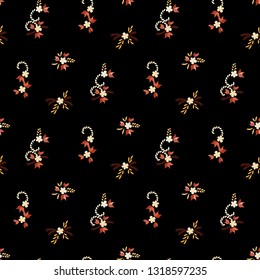 Small Flowers. Seamless Pattern with Small Simple Flowers for, Banner, Print, Card. Bright, Retro Texture in, Liberty Style. Colorful Feminine Ornament. Background with Small Flowers.