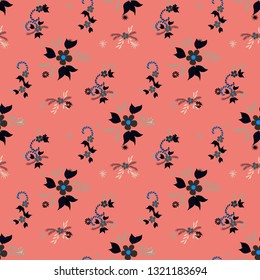 Small Flowers. Seamless Pattern with Small Simple Flowers for, Print, Textile, Tablecloth. Colorful Girlie Ornament. Bright, Trendy Texture in, Rustic Style. Background with Small Flowers.