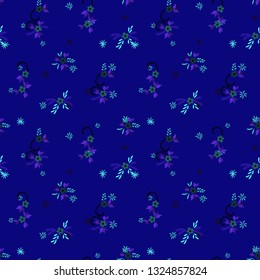Small Flowers. Seamless Pattern with Small Simple Flowers for, Swimwear, Poster, Curtains. Bright, Vintage Texture in, Liberty Style. Colorful Girlie Ornament. Background with Small Flowers.