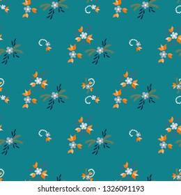 Small Flowers. Seamless Pattern with Small Simple Flowers for, Brochure, Dress, Textile. Colorful Feminine Ornament. Bright, Vintage Texture in, Country Style. Background with Small Flowers.