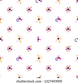 Small Flowers. Seamless Pattern with Small Simple Flowers for, Dress, Fabric, Tablecloth. Bright, Trendy Texture in, Liberty Style. Colorful Feminine Ornament. Background with Small Flowers.