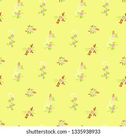 Small Flowers. Seamless Pattern with Small Simple Flowers for, Tablecloth, Fabric, Swimwear. Colorful Girlie Ornament. Bright, Trendy Texture in, Rustic Style. Background with Small Flowers.