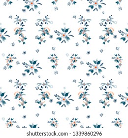 Small Flowers. Seamless Pattern with Small Simple Flowers for, Dress, Tablecloth, Print. Bright, Vintage Texture in, Liberty Style. Colorful Feminine Ornament. Background with Small Flowers.