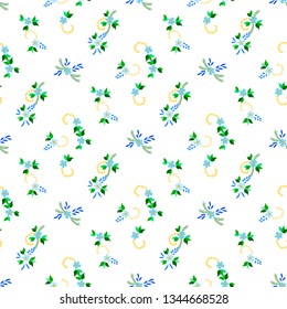Small Flowers. Seamless Pattern with Small Simple Flowers for, Brochure, Tablecloth, Curtains. Bright, Trendy Texture in, Country Style. Colorful Girlie Ornament. Background with Small Flowers.