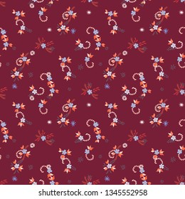 Small Flowers. Seamless Pattern with Small Simple Flowers for, Brochure, Cloth, Print. Colorful Feminine Ornament. Bright, Retro Texture in, Country Style. Background with Small Flowers.