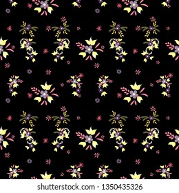 Small Flowers. Seamless Pattern with Small Simple Flowers for, Cloth, Swimwear, Cover. Bright, Modern Texture in, Liberty Style. Colorful Feminine Ornament. Background with Small Flowers.