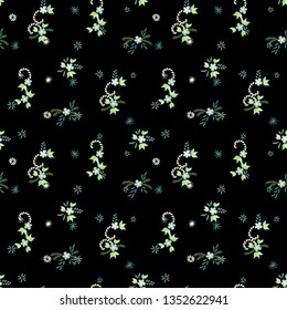 Small Flowers. Seamless Pattern with Small Simple Flowers for, Cloth, Cover, Banner. Colorful Girlie Ornament. Bright, Trendy Texture in, Rustic Style. Background with Small Flowers.
